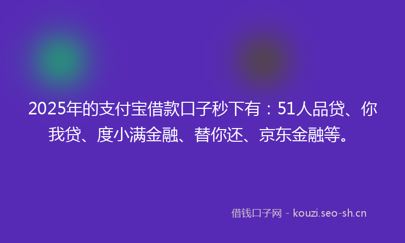 2025年的支付宝借款口子秒下有：51人品贷、你我贷、度小满金融、替你还、京东金融等。