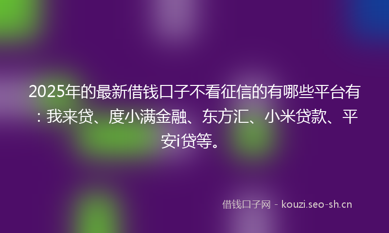 2025年的最新借钱口子不看征信的有哪些平台有：我来贷、度小满金融、东方汇、小米贷款、平安i贷等。
