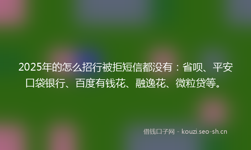 2025年的怎么招行被拒短信都没有：省呗、平安口袋银行、百度有钱花、融逸花、微粒贷等。