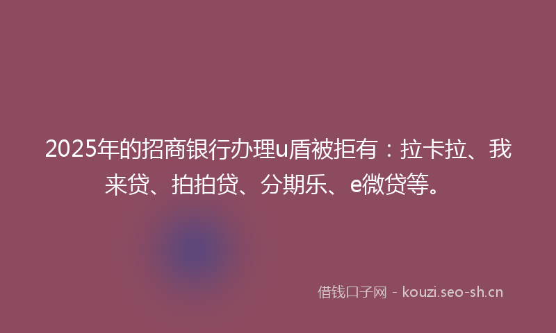 2025年的招商银行办理u盾被拒有：拉卡拉、我来贷、拍拍贷、分期乐、e微贷等。