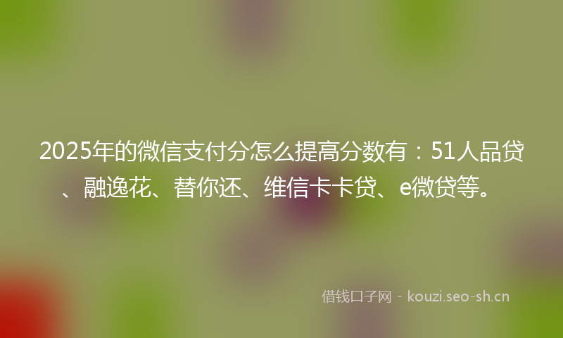 2025年的微信支付分怎么提高分数有：51人品贷、融逸花、替你还、维信卡卡贷、e微贷等。