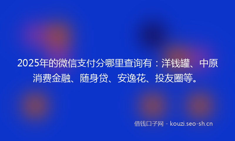 2025年的微信支付分哪里查询有:洋钱罐、中原消费金融、随身贷、安逸花、投友圈等。