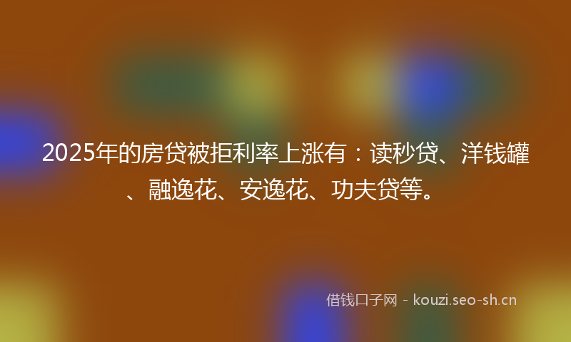2025年的房贷被拒利率上涨有:读秒贷、洋钱罐、融逸花、安逸花、功夫贷等。
