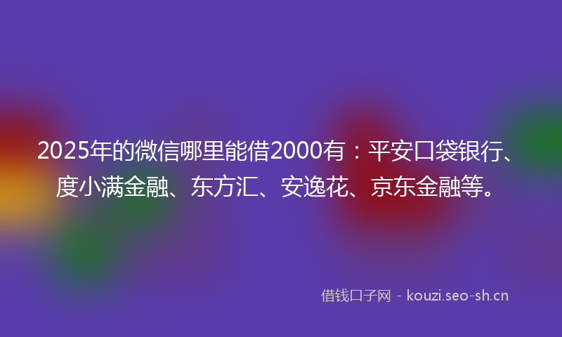 2025年的微信哪里能借2000有：平安口袋银行、度小满金融、东方汇、安逸花、京东金融等。