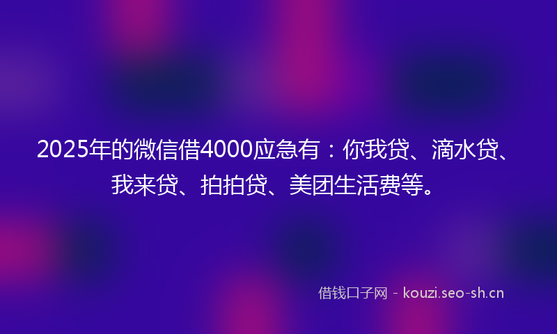 2025年的微信借4000应急有:你我贷、滴水贷、我来贷、拍拍贷、美团生活费等。