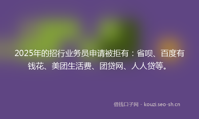 2025年的招行业务员申请被拒有：省呗、百度有钱花、美团生活费、团贷网、人人贷等。