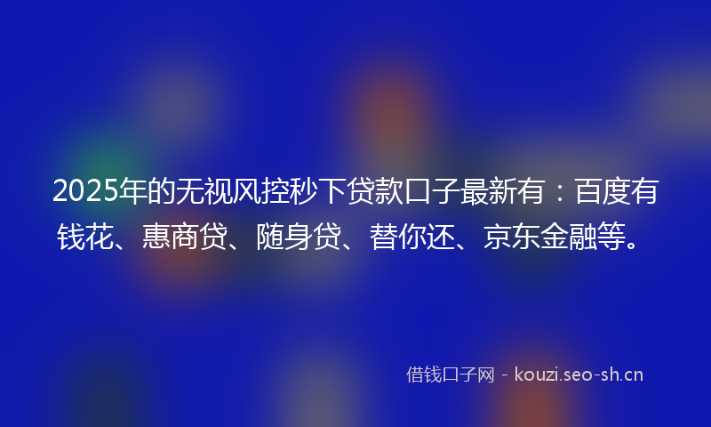 2025年的无视风控秒下贷款口子最新有：百度有钱花、惠商贷、随身贷、替你还、京东金融等。