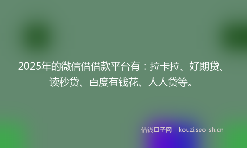 2025年的微信借借款平台有：拉卡拉、好期贷、读秒贷、百度有钱花、人人贷等。