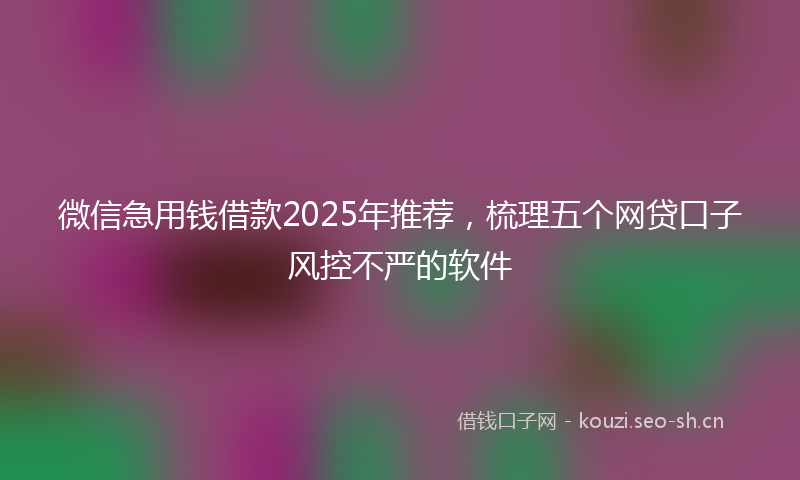 微信急用钱借款2025年推荐，梳理五个网贷口子风控不严的软件