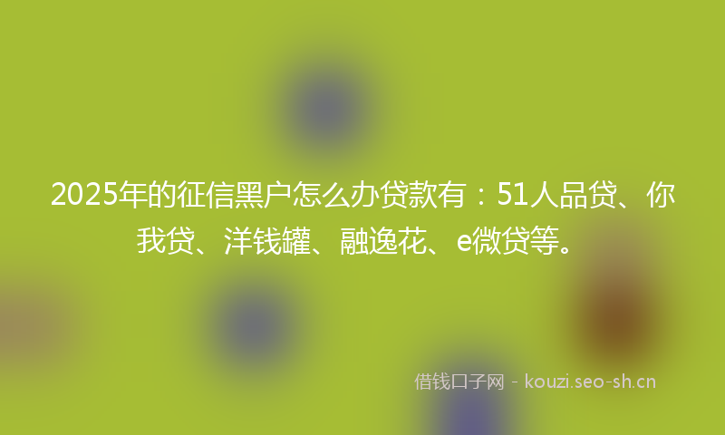 2025年的征信黑户怎么办贷款有：51人品贷、你我贷、洋钱罐、融逸花、e微贷等。