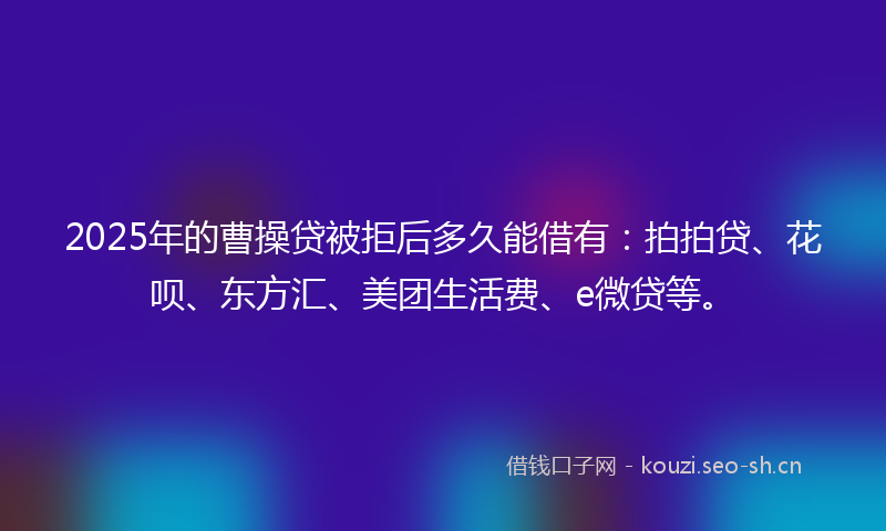 2025年的曹操贷被拒后多久能借有：拍拍贷、花呗、东方汇、美团生活费、e微贷等。