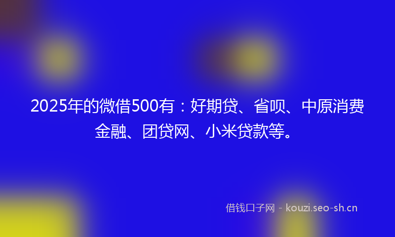 2025年的微借500有:好期贷、省呗、中原消费金融、团贷网、小米贷款等。