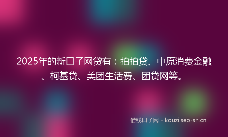 2025年的新口子网贷有：拍拍贷、中原消费金融、柯基贷、美团生活费、团贷网等。