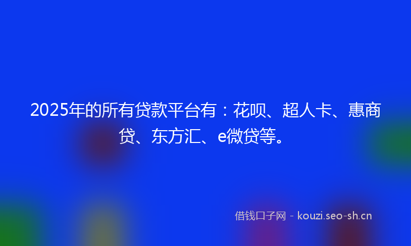 2025年的所有贷款平台有：花呗、超人卡、惠商贷、东方汇、e微贷等。