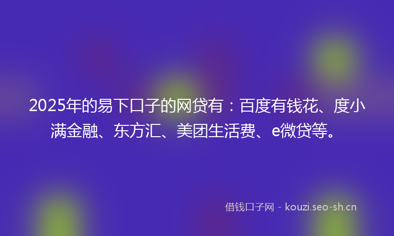 2025年的易下口子的网贷有：百度有钱花、度小满金融、东方汇、美团生活费、e微贷等。