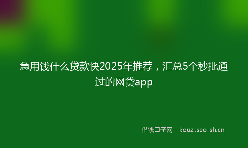 急用钱什么贷款快2025年推荐，汇总5个秒批通过的网贷app