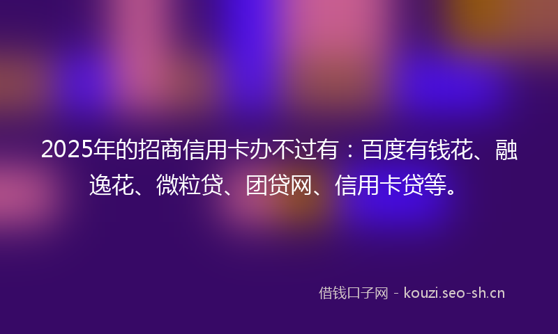 2025年的招商信用卡办不过有:百度有钱花、融逸花、微粒贷、团贷网、信用卡贷等。