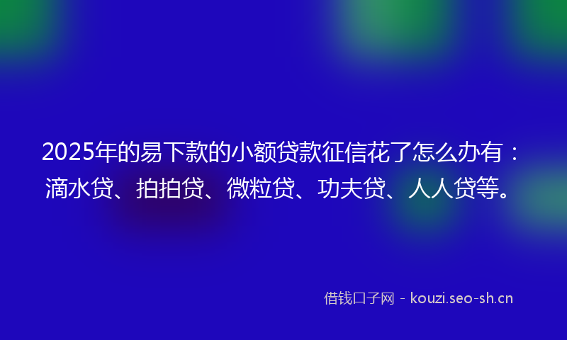 2025年的易下款的小额贷款征信花了怎么办有：滴水贷、拍拍贷、微粒贷、功夫贷、人人贷等。