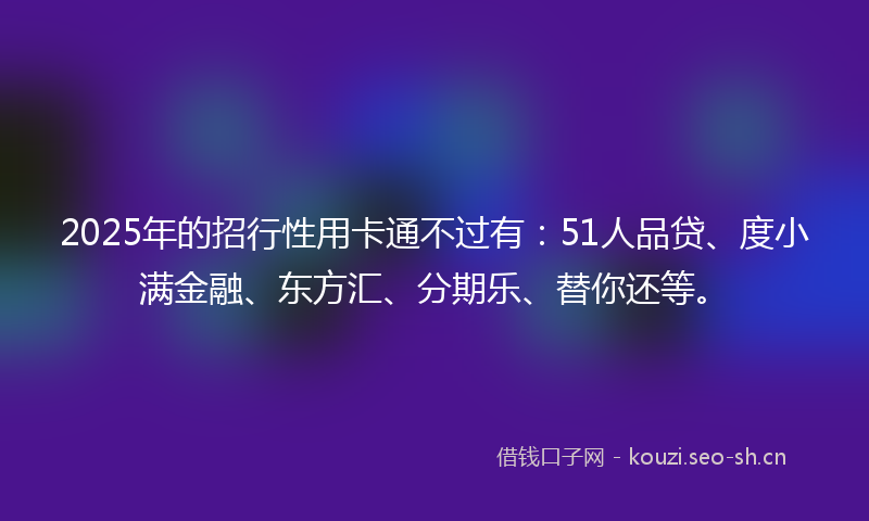 2025年的招行性用卡通不过有：51人品贷、度小满金融、东方汇、分期乐、替你还等。