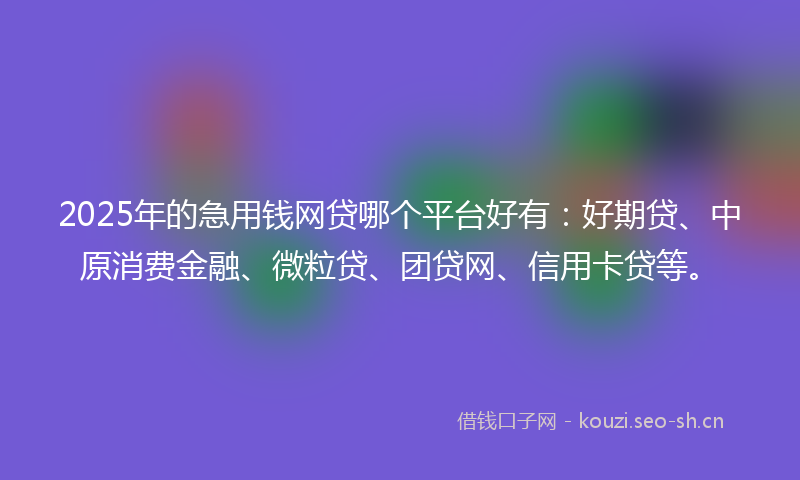 2025年的急用钱网贷哪个平台好有：好期贷、中原消费金融、微粒贷、团贷网、信用卡贷等。