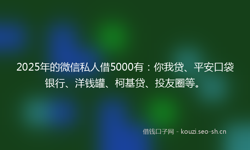 2025年的微信私人借5000有：你我贷、平安口袋银行、洋钱罐、柯基贷、投友圈等。