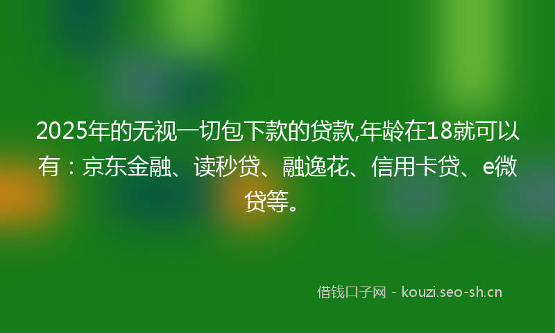 2025年的无视一切包下款的贷款,年龄在18就可以有：京东金融、读秒贷、融逸花、信用卡贷、e微贷等。