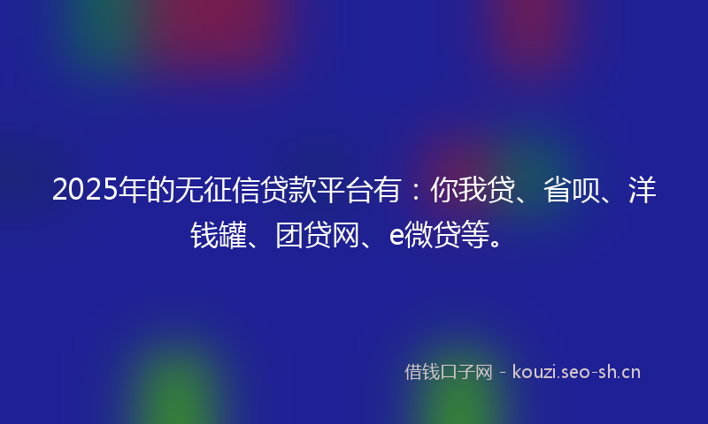 2025年的无征信贷款平台有：你我贷、省呗、洋钱罐、团贷网、e微贷等。
