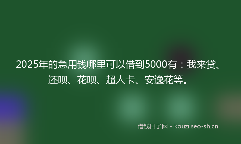 2025年的急用钱哪里可以借到5000有：我来贷、还呗、花呗、超人卡、安逸花等。