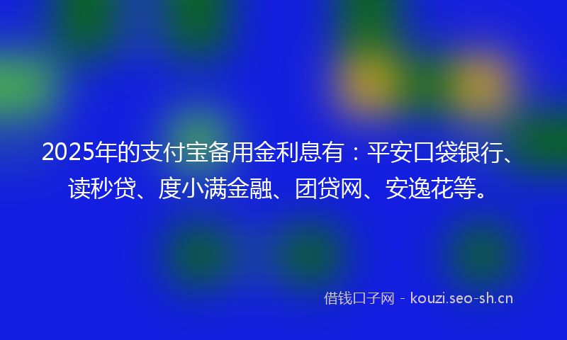 2025年的支付宝备用金利息有：平安口袋银行、读秒贷、度小满金融、团贷网、安逸花等。
