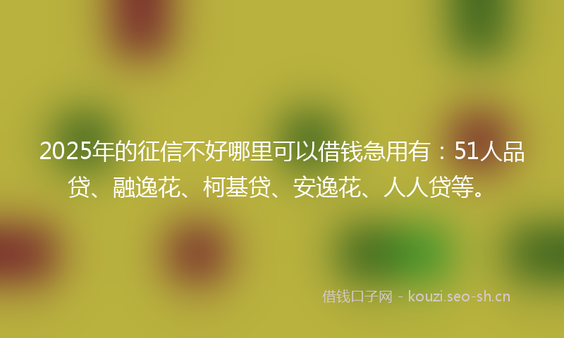 2025年的征信不好哪里可以借钱急用有：51人品贷、融逸花、柯基贷、安逸花、人人贷等。