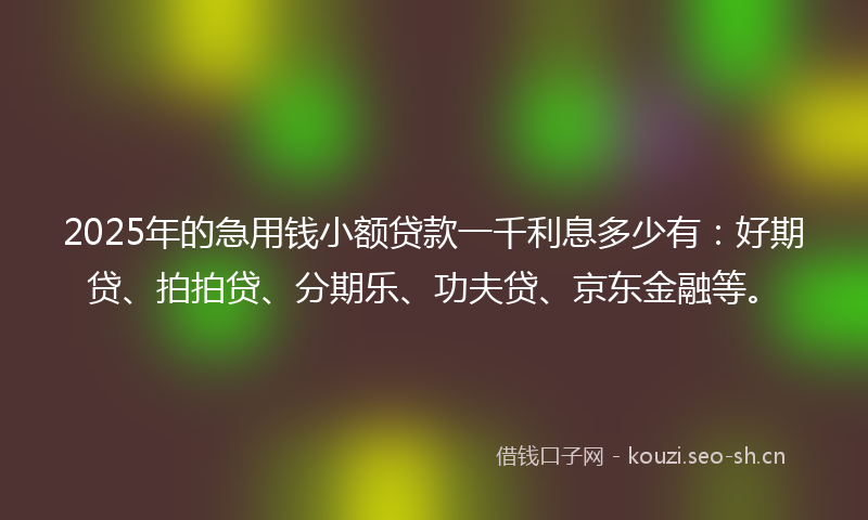 2025年的急用钱小额贷款一千利息多少有：好期贷、拍拍贷、分期乐、功夫贷、京东金融等。