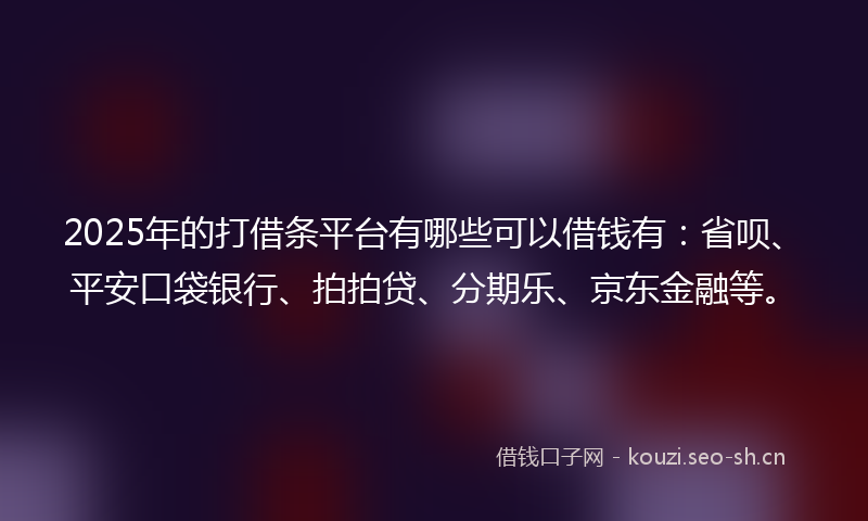2025年的打借条平台有哪些可以借钱有：省呗、平安口袋银行、拍拍贷、分期乐、京东金融等。