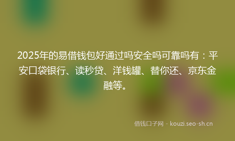 2025年的易借钱包好通过吗安全吗可靠吗有：平安口袋银行、读秒贷、洋钱罐、替你还、京东金融等。