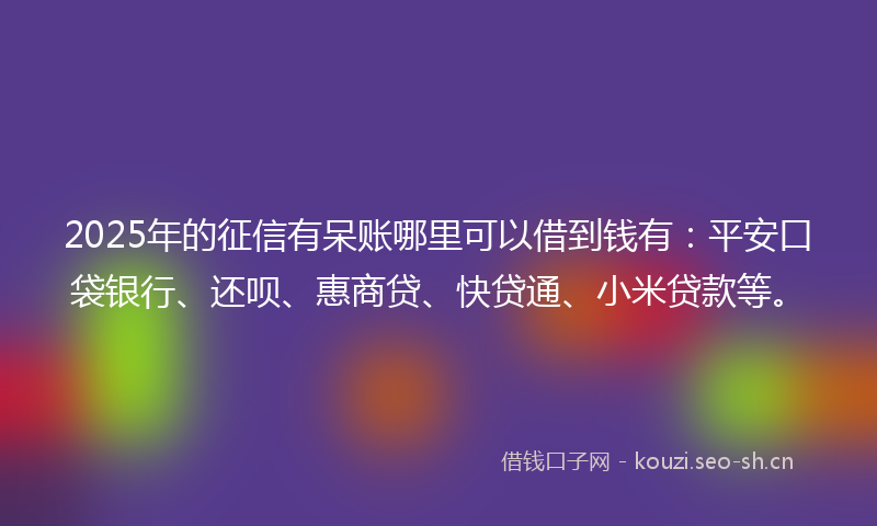 2025年的征信有呆账哪里可以借到钱有：平安口袋银行、还呗、惠商贷、快贷通、小米贷款等。