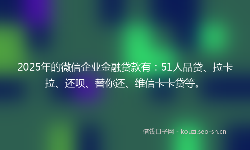 2025年的微信企业金融贷款有：51人品贷、拉卡拉、还呗、替你还、维信卡卡贷等。