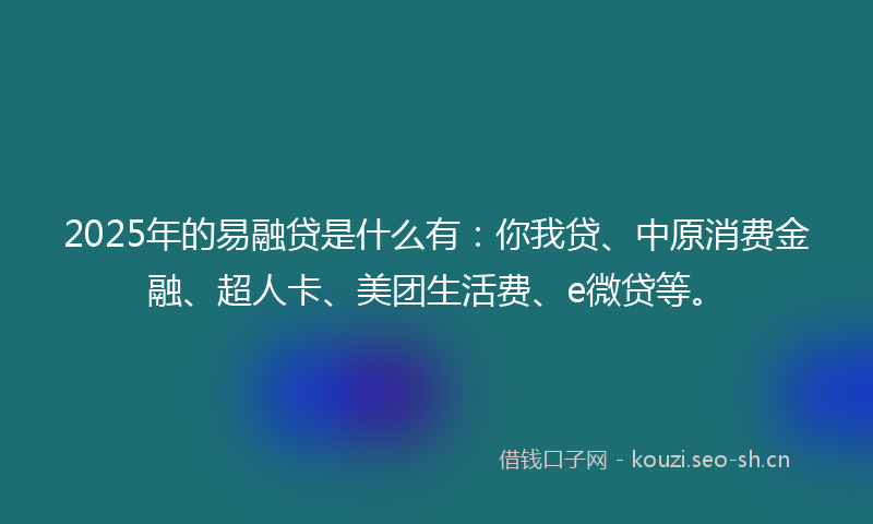 2025年的易融贷是什么有：你我贷、中原消费金融、超人卡、美团生活费、e微贷等。