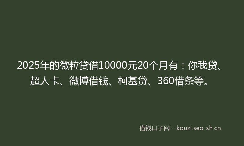 2025年的微粒贷借10000元20个月有：你我贷、超人卡、微博借钱、柯基贷、360借条等。