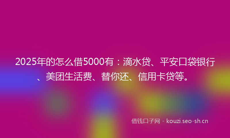 2025年的怎么借5000有:滴水贷、平安口袋银行、美团生活费、替你还、信用卡贷等。