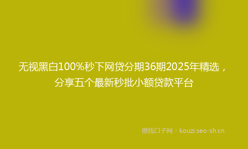 无视黑白100%秒下网贷分期36期2025年精选，分享五个最新秒批小额贷款平台