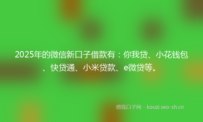2025年的微信新口子借款有:你我贷、小花钱包、快贷通、小米贷款、e微贷等。