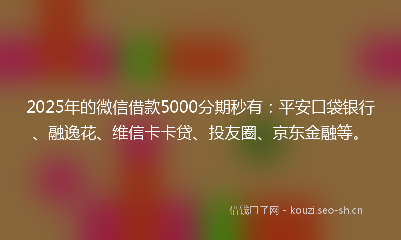 2025年的微信借款5000分期秒有：平安口袋银行、融逸花、维信卡卡贷、投友圈、京东金融等。