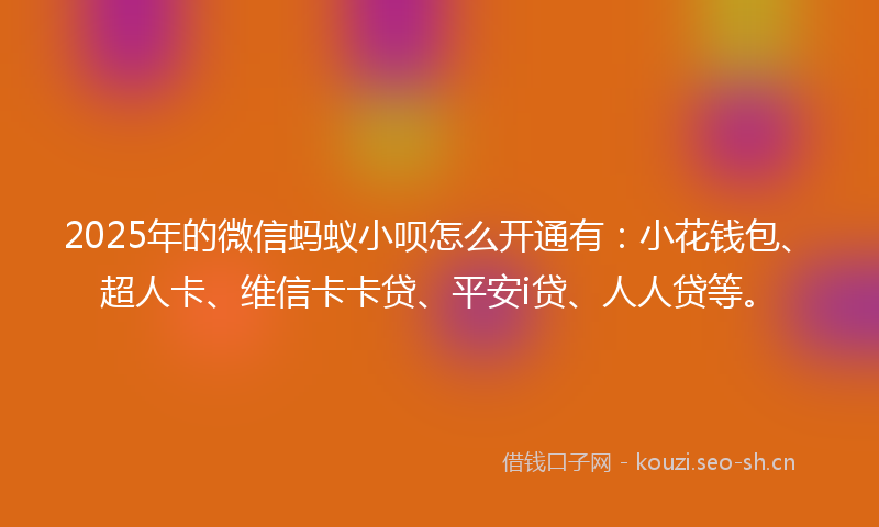 2025年的微信蚂蚁小呗怎么开通有：小花钱包、超人卡、维信卡卡贷、平安i贷、人人贷等。