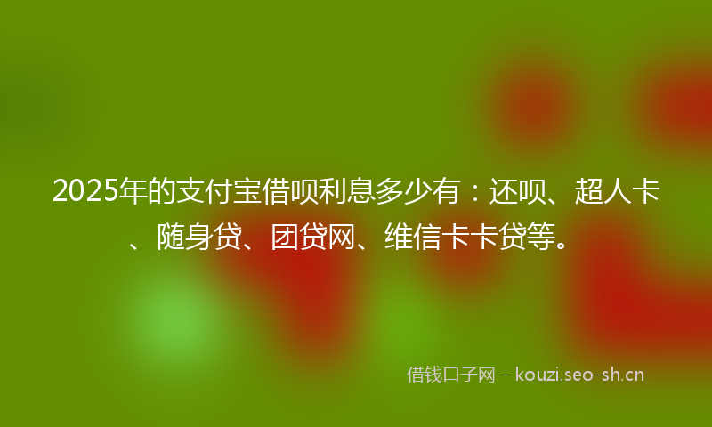 2025年的支付宝借呗利息多少有：还呗、超人卡、随身贷、团贷网、维信卡卡贷等。