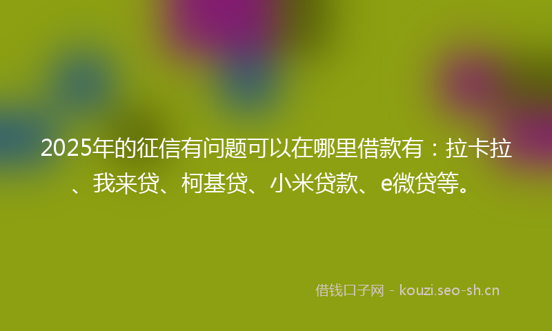 2025年的征信有问题可以在哪里借款有：拉卡拉、我来贷、柯基贷、小米贷款、e微贷等。