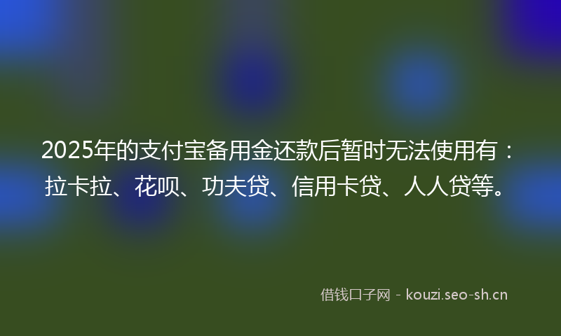 2025年的支付宝备用金还款后暂时无法使用有：拉卡拉、花呗、功夫贷、信用卡贷、人人贷等。
