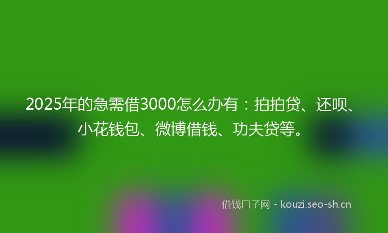 2025年的急需借3000怎么办有：拍拍贷、还呗、小花钱包、微博借钱、功夫贷等。