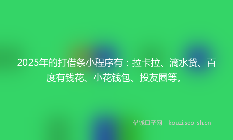 2025年的打借条小程序有：拉卡拉、滴水贷、百度有钱花、小花钱包、投友圈等。