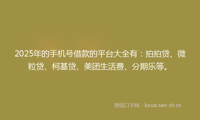 2025年的手机号借款的平台大全有：拍拍贷、微粒贷、柯基贷、美团生活费、分期乐等。