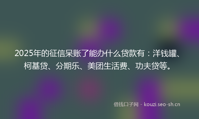 2025年的征信呆账了能办什么贷款有：洋钱罐、柯基贷、分期乐、美团生活费、功夫贷等。
