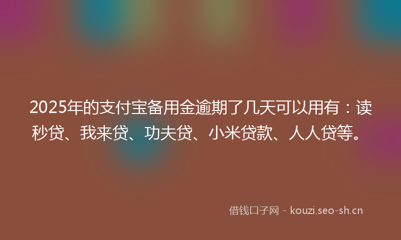 2025年的支付宝备用金逾期了几天可以用有：读秒贷、我来贷、功夫贷、小米贷款、人人贷等。